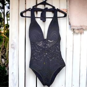 Bleu black lace halter swimsuit